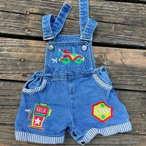Vintage Baby Denim Car Overalls Mac Henry 18 Month Trucks Cotton Embroidered 90s
